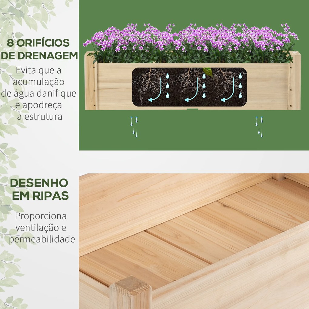 Horta Elevada de Madeira de 2 Níveis Horta para Cultivo de Plantas Flores Verduras 86x85x72 cm Madeira