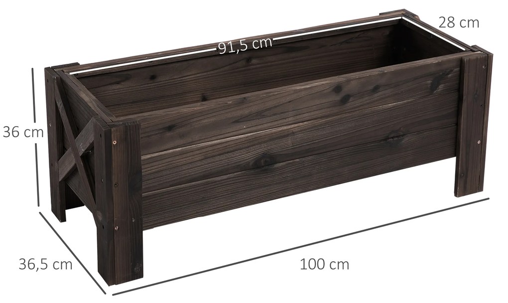 Floreira de Madeira Retangular com Pés para Flores Plantas Cultivos 100x36,5x36cm Castanho