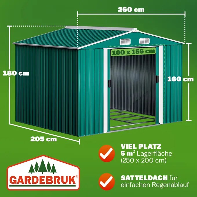 Abrigo Jardim de ferramentas metálico 257x205x177,5cm verde