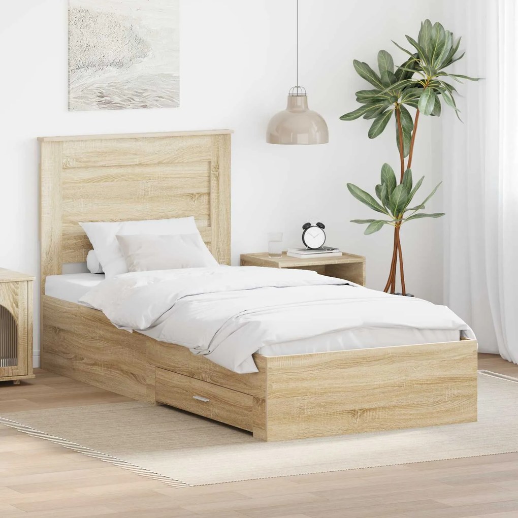 vidaXL Estrutura da Cama com gaveta com cabeceira Madeira processada
