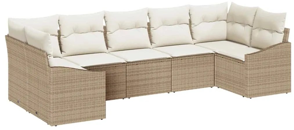 Conjunto de Sofá de Jardim de 7 Peças com Almofadas Beiges em Rattan d