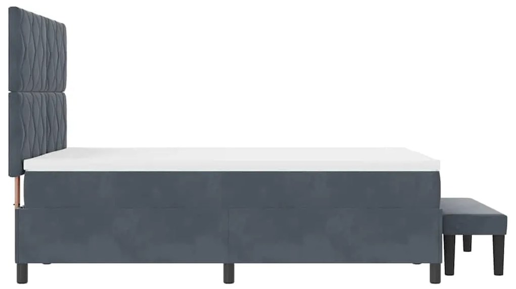 Cama Box Spring com Colchão e Banco Cinza Escuro 160x200 cm Veludo