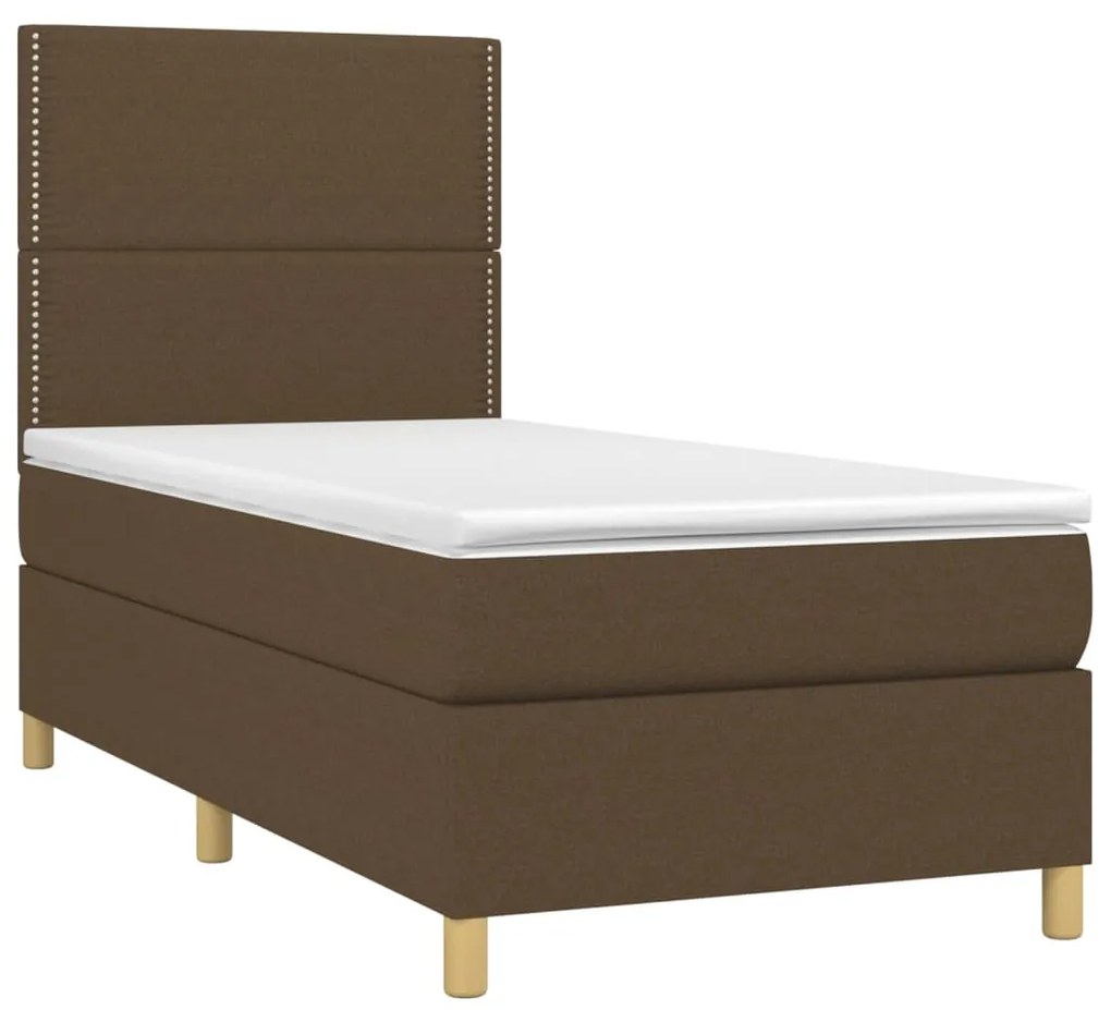 Cama box spring c/ colchão/LED 80x200cm tecido castanho-escuro