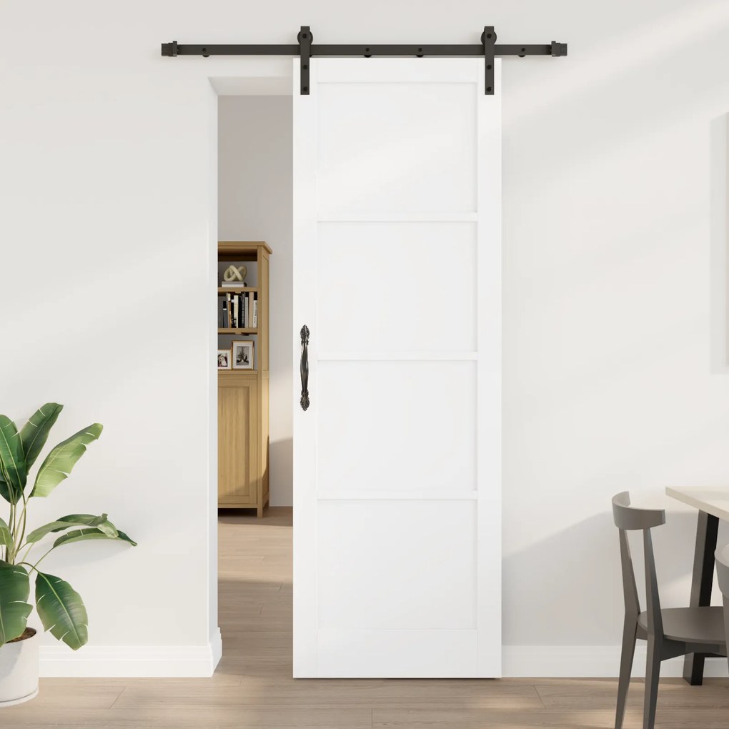 vidaXL Porta Deslizante com Conjunto de Ferragens Branco 78x232 cm Madeira de Pinho Maciço