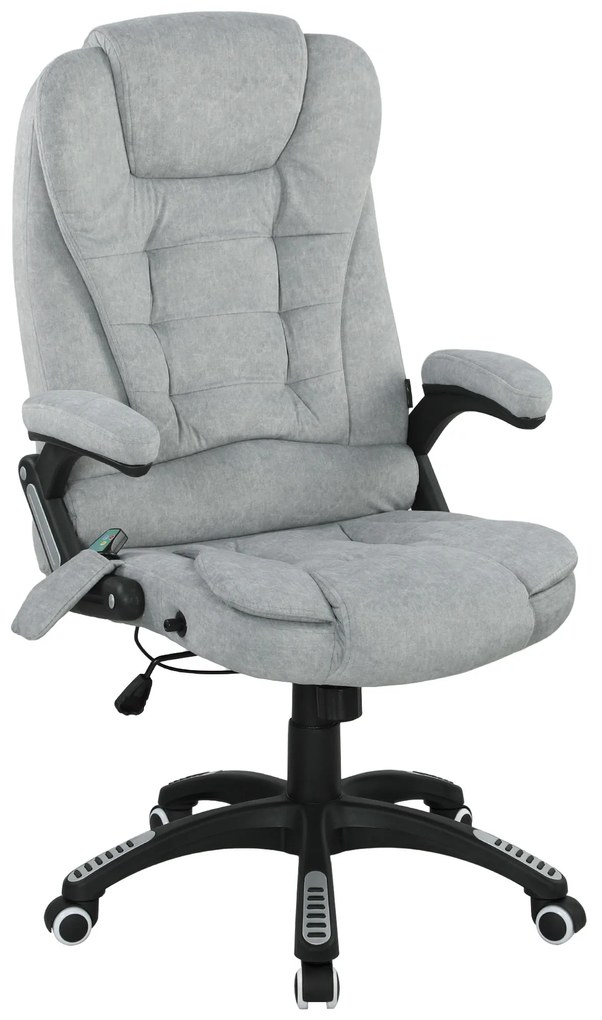 Cadeira de Escritório com 6 Pontos de Massagem Reclinável até 130° com Função de Aquecimento 65x71x110-120 cm Cinza