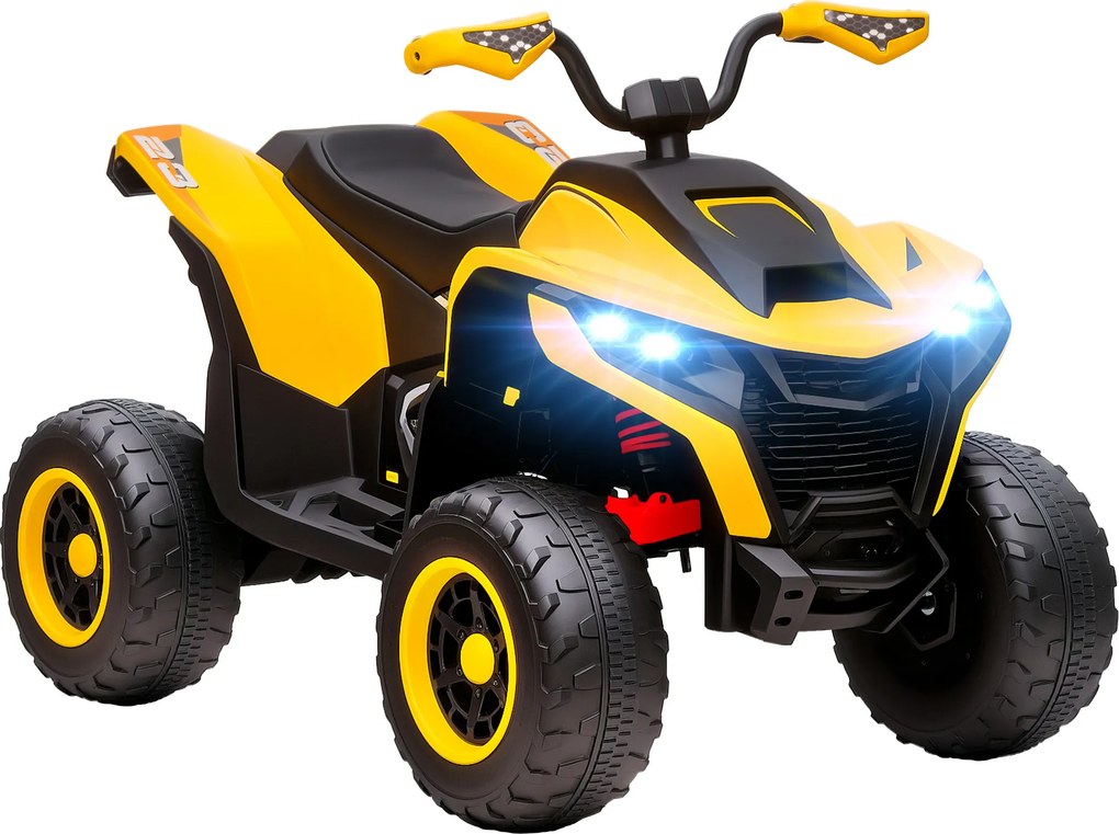 AIYAPLAY Quad elétrico para crianças, 3-6 km/h, farol LED, música, USB, para 3-8 anos, amarelo | Aosom Portugal
