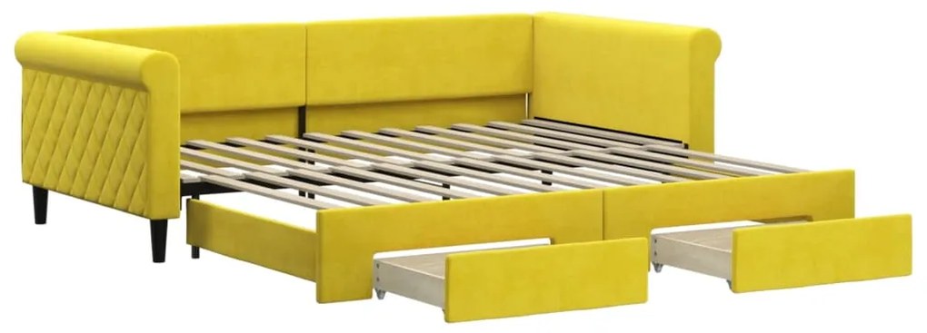 Sofá-cama com gavetão e gavetas 100x200 cm veludo amarelo