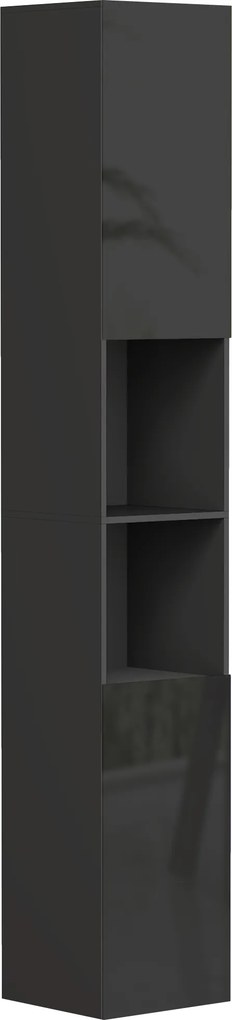 kleankin Móvel coluna para banheiro 2 armários com prateleiras ajustáveis + 2 nichos 30 x 30 x 181,5 cm preto | Aosom Portugal