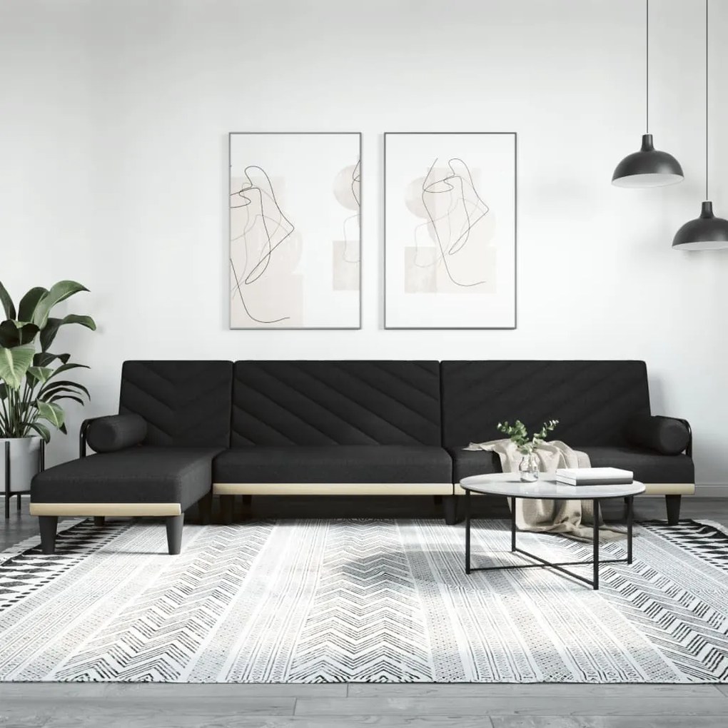 vidaXL Sofá-cama em forma de L 260x140x70 cm tecido preto