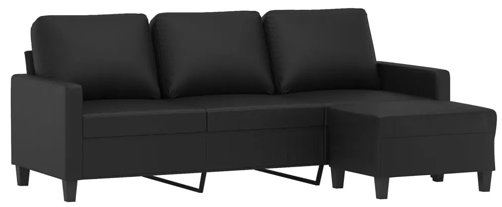 Sofá de 3 lugares c/ apoio de pés 180 cm couro artificial preto