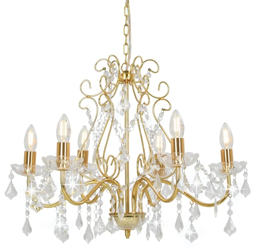 vidaXL Lustre com contas de cristal 6 x E14 redondo dourado