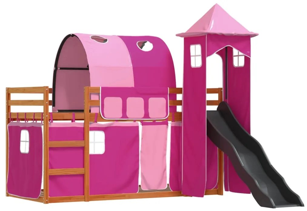 Beliche com escorrega e cortinas 90x190 cm rosa