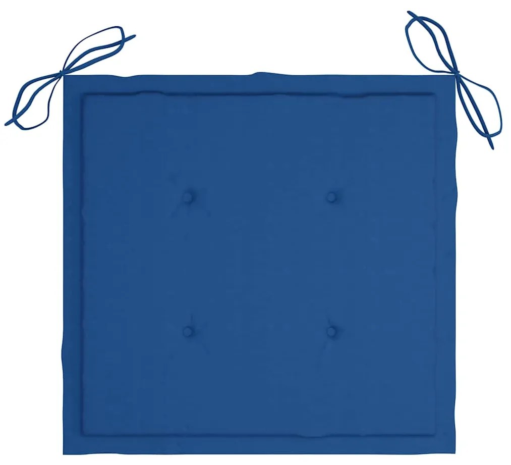 Cadeiras de jardim c/ almofadões azul real 6 pcs teca maciça