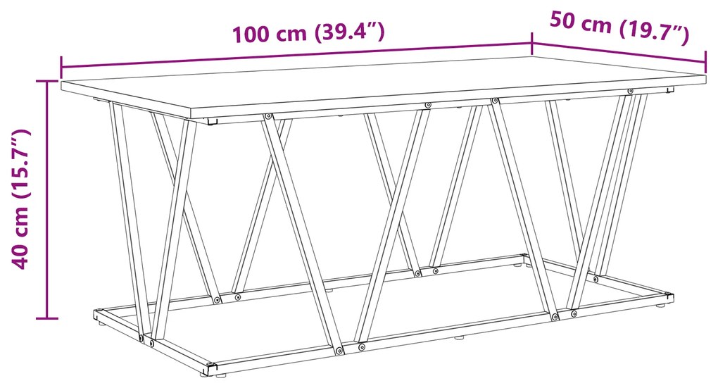 Mesa de Centro Carvalho Sonoma 100x50x40 cm Feita de Madeira Engenheir