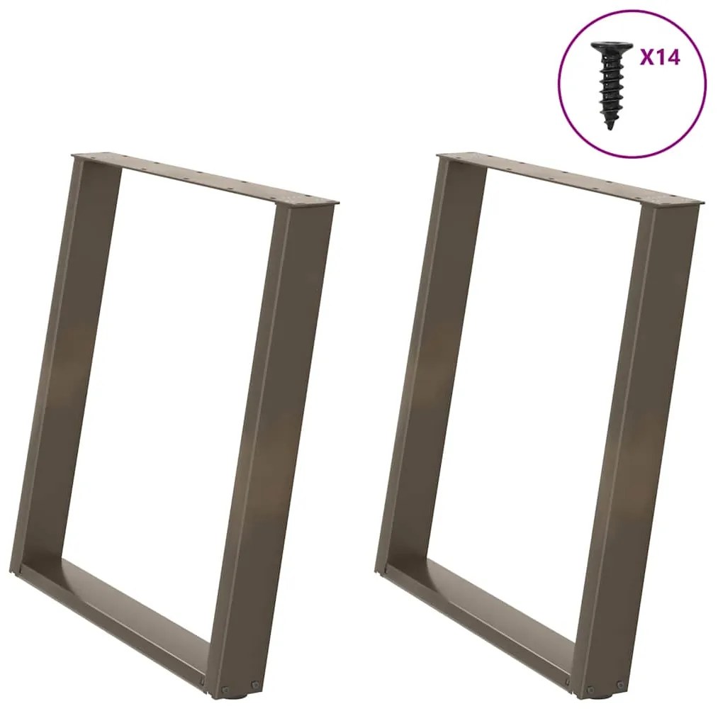 Pés para mesa de jantar em formato de U, 2 peças, aço natural, 70x(72-
