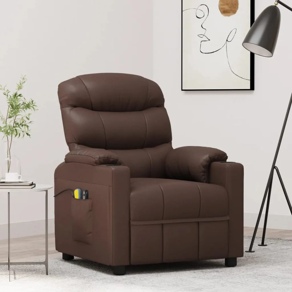 vidaXL Poltrona de massagens elevatória couro artificial castanho