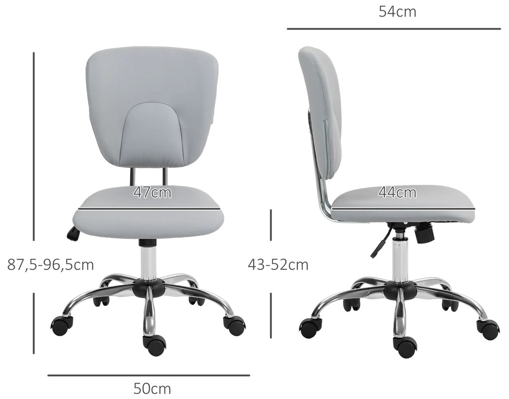 Cadeira de Escritório Giratória de Couro PU com Altura Ajustável e Função Basculante 50x54x87,5-96,5 cm Cinza Claro