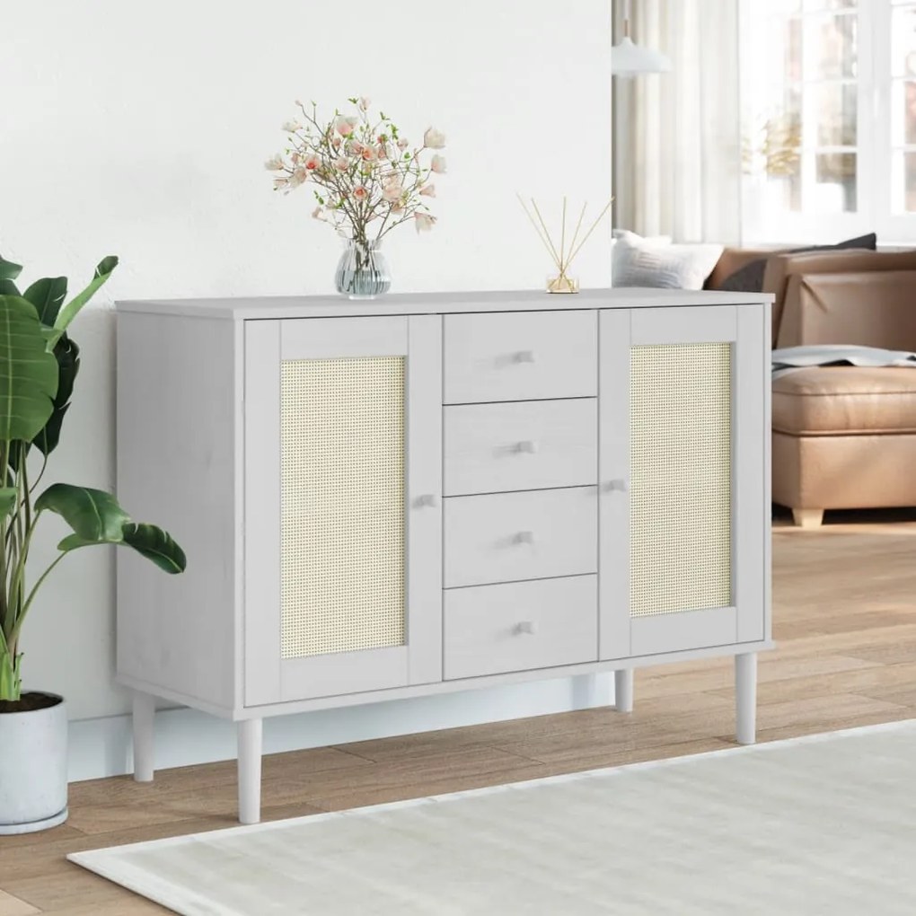 Aparador SENJA aspeto de vime 112x40x80 cm pinho maciço branco