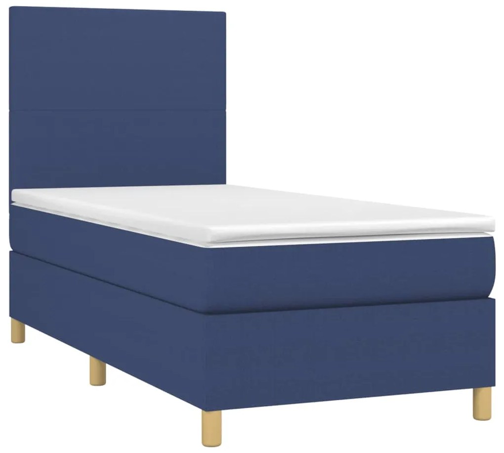 Cama box spring c/ colchão e LED 90x190 cm tecido azul