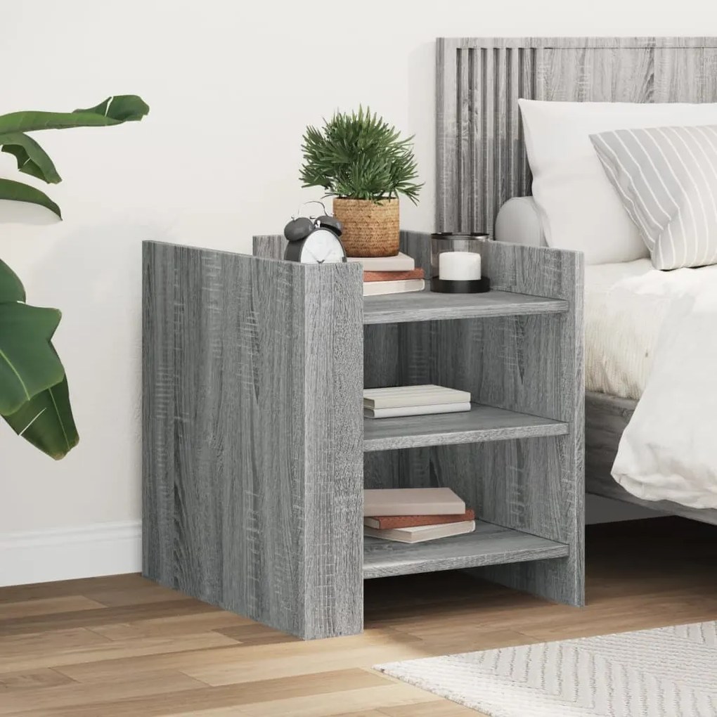 vidaXL Mesa cabeceira 45x50x50 cm derivados de madeira cinzento sonoma