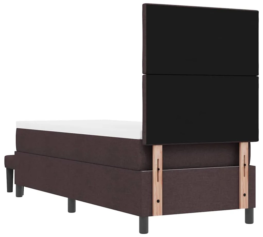 Cama Box com Colchão e Banco Castanho Escuro 80x200 cm Tecido