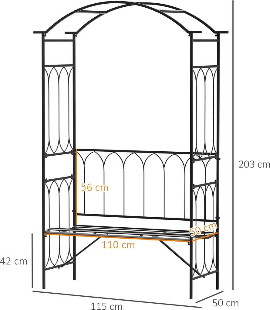 Arco de jardim com banco de metal suporte para plantas trepadeiras e r