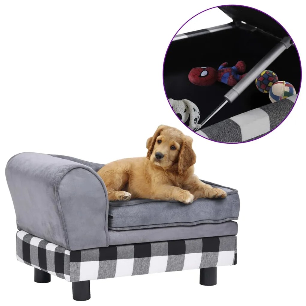 vidaXL Sofá para cães 57x34x36 cm pelúcia cinzento