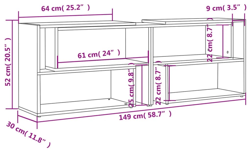 Móvel de TV 149x30x52 cm contraplacado preto brilhante