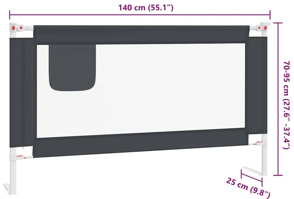 Barra segurança p/ cama infantil tecido 140x25 cm cinza-escuro