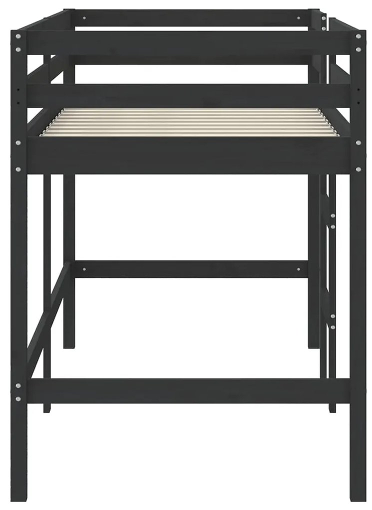 Cama alta p/ criança c/ escada 90x200 cm pinho maciço preto