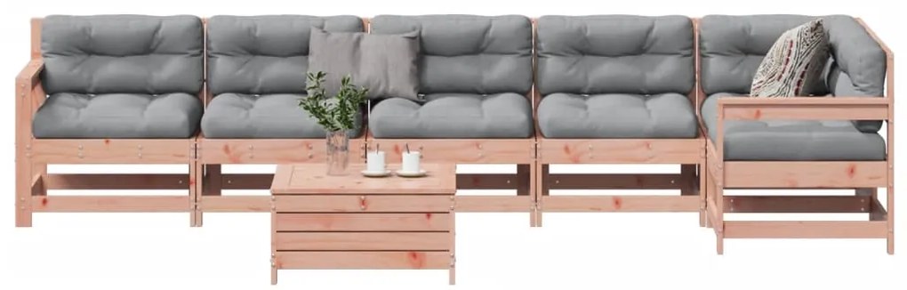 7 pcs conj. lounge jardim com almofadões madeira douglas maciça