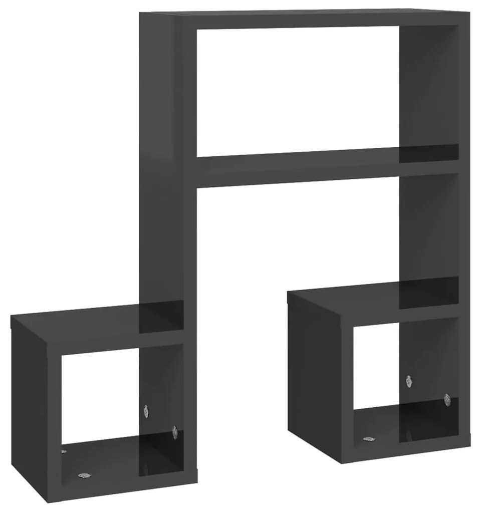 Estantes de parede 2 pcs derivados de madeira cinza brilhante