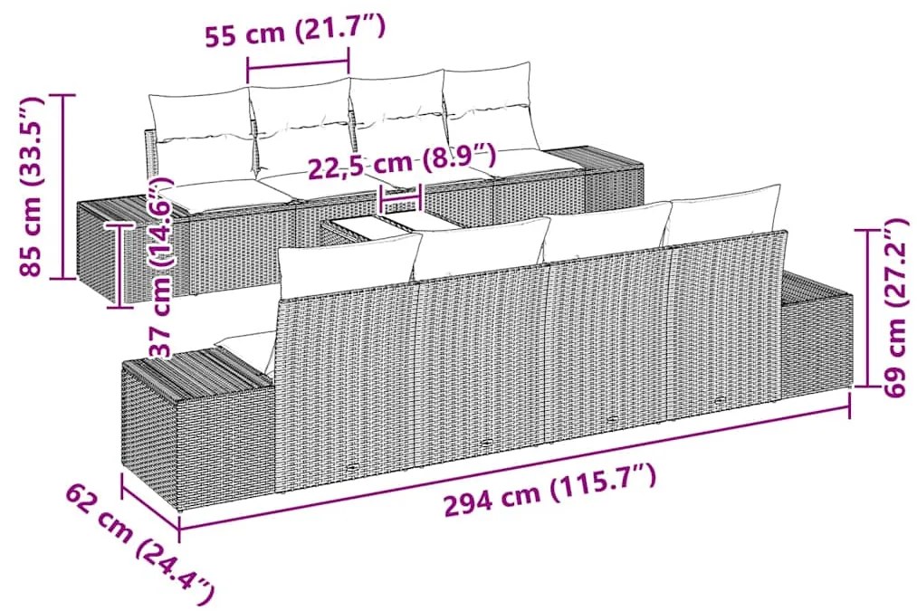 Conjunto de Sofá de Jardim de 7 Peças com Almofadas em Rattan Sintétic