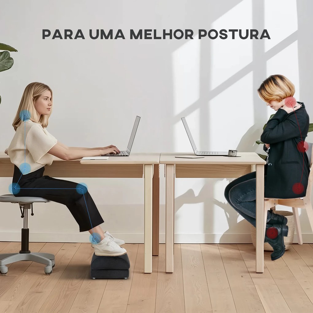 Apoio para os Pés para Escritório Apoio para os Pés Preenchido de Espuma e Almofadas Antiderrapantes 32x22x15 cm Preto