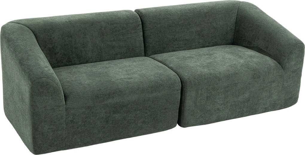Sofá de 3 lugares em chenille, 225 (L) x 93 (P) x 68 (A) cm, sofá de sala estofado moderno com assento largo, almofada com molas, verde escuro