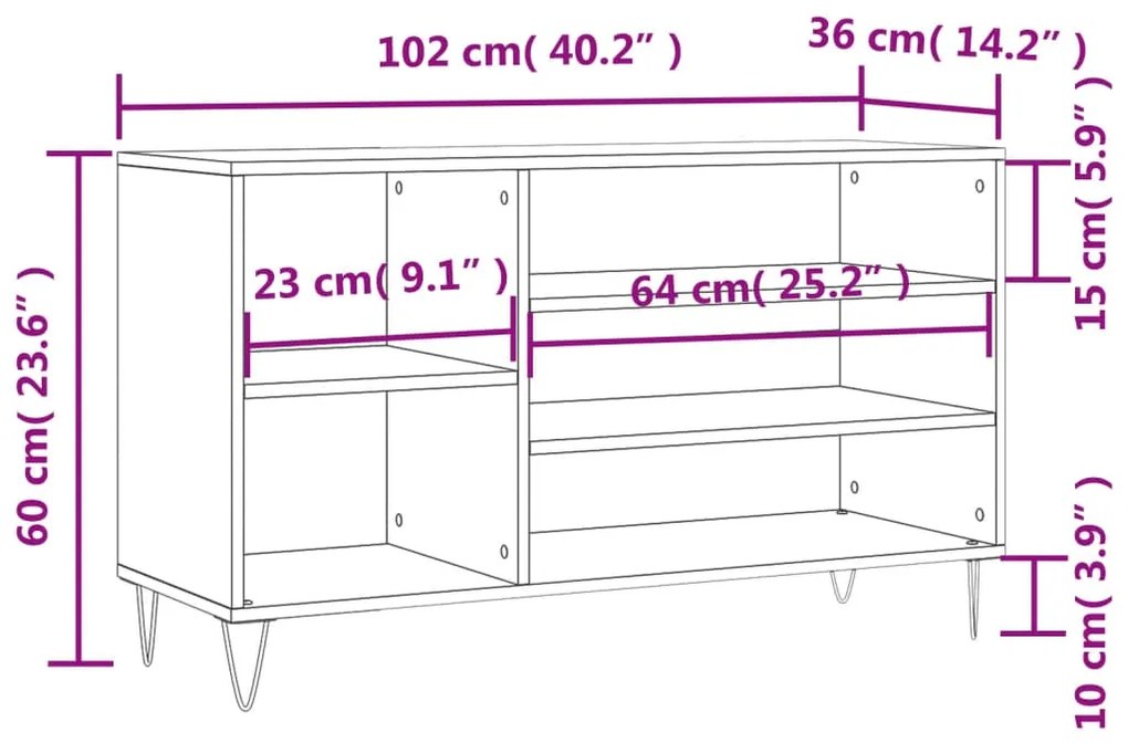 Sapateira 102x36x60 cm derivados de madeira cinzento cimento