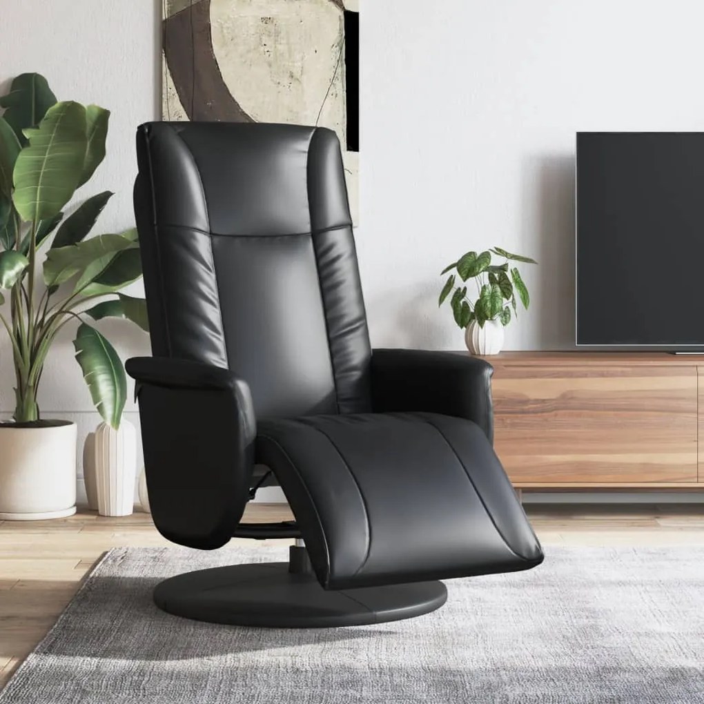 356509 vidaXL Cadeira reclinável com apoio de pés couro artificial preto