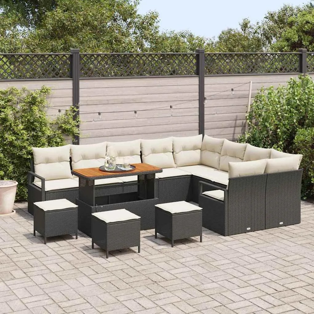 Conjunto de Sofá de Jardim com Almofadas 13 Peças Preto Rattan de Poli