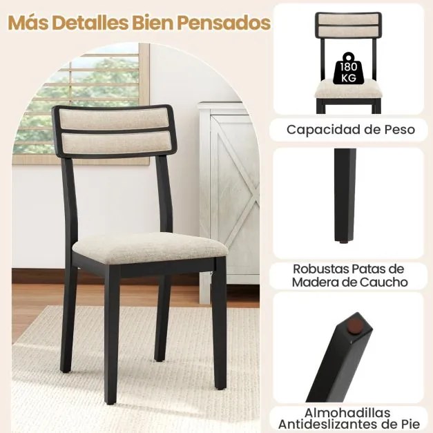 Conjunto de 2 cadeiras de jantar com assento almofadado (MESA NÃO INCLUÍDA), encosto alto almofadado, almofadas antiderrapantes preto