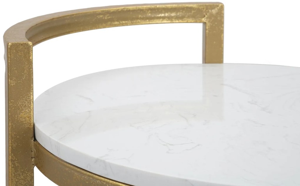 MESA DE APOIO REDONDA EM MÁRMORE 40X43X50 CM DOURADO E BRANCO