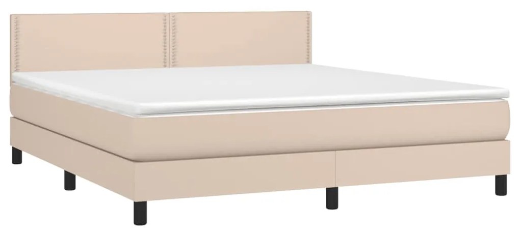 Cama box spring c/colchão/LED 180x200cm couro artif. cappuccino