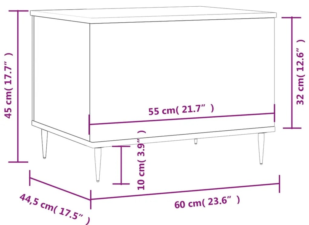 Mesa centro 60x44,5x45 cm derivados de madeira branco brilhante