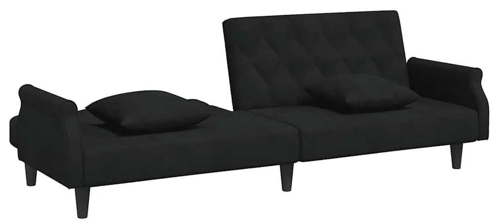 Sofá-cama com apoio de braços veludo preto