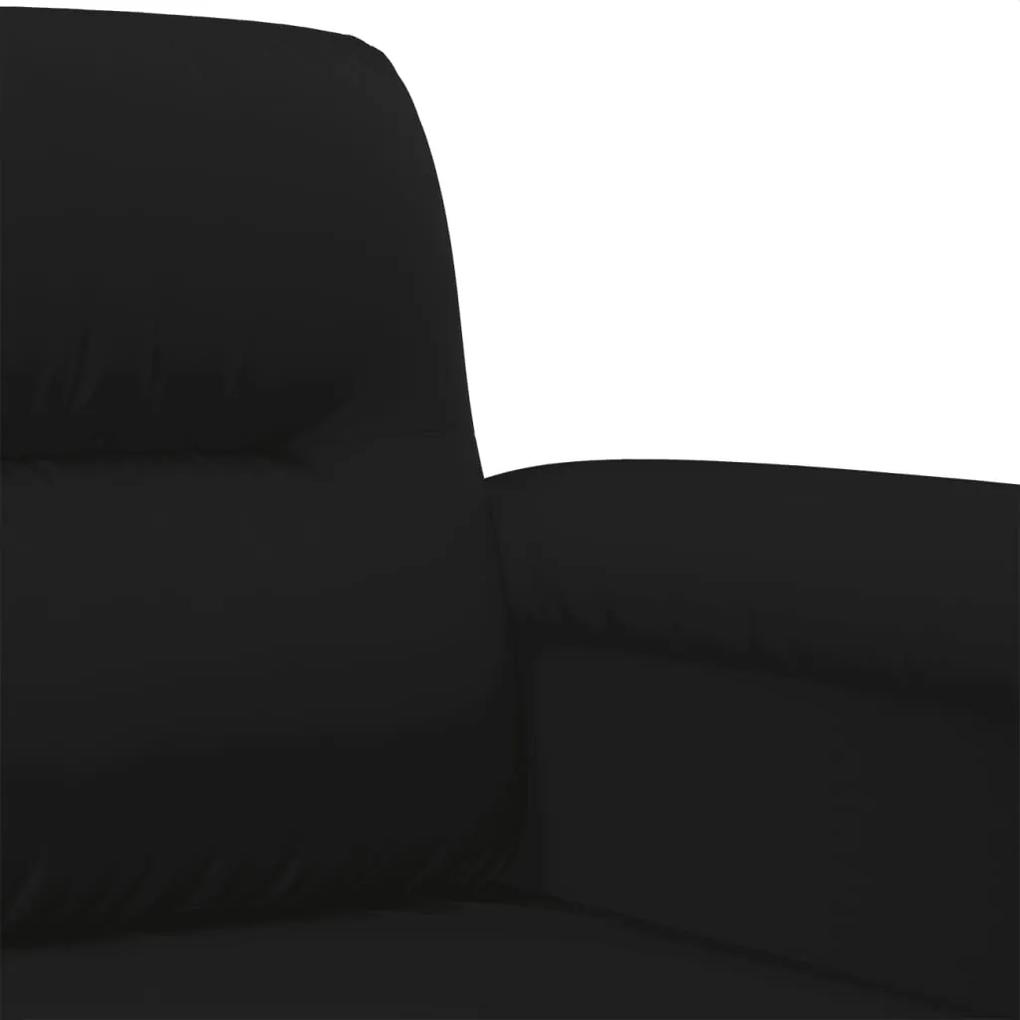 3 pcs conj. sofás c/ almofadões tecido de microfibra preto
