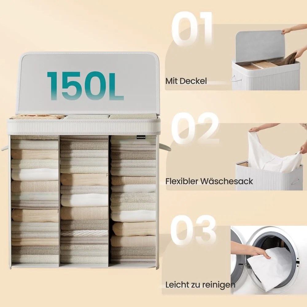 Cesto para roupa suja em bambu de 41,5 x 62,5 x 61 cm branco
