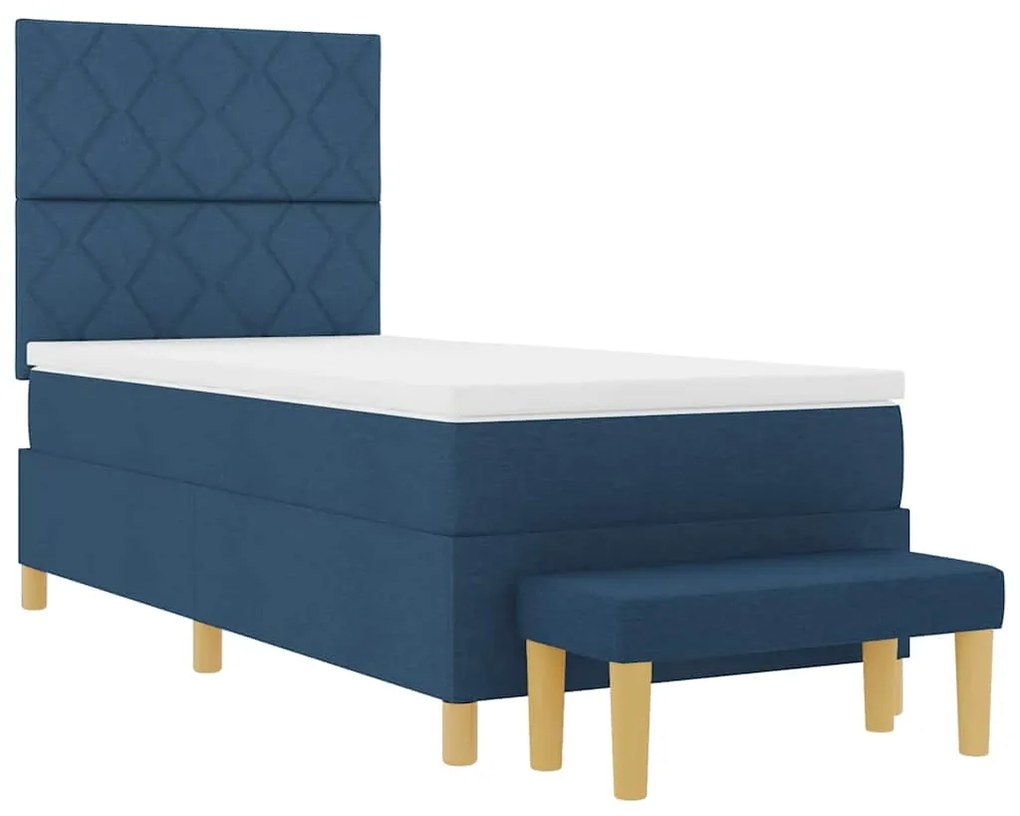 Cama Box Spring com Colchão &amp; Banco Azul 100x200 cm Tecido