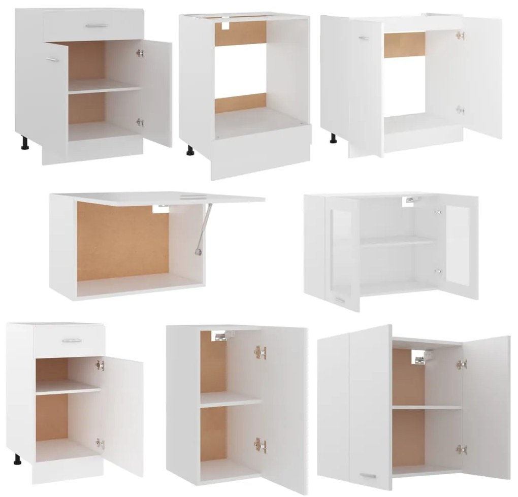 8 pcs conjunto armários de cozinha derivados de madeira branco