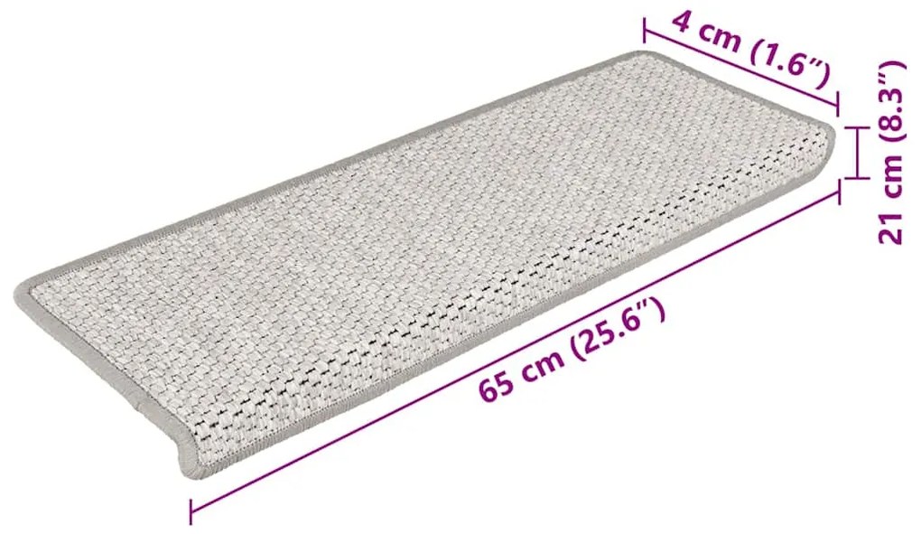 Tapetes escada adesivos aspeto sisal 15pcs 65x21x4 cm platinado