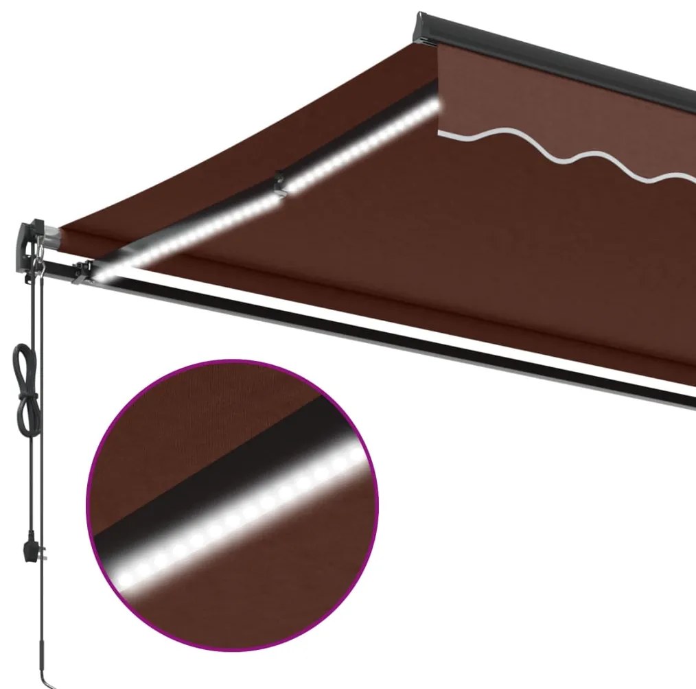 Toldo retrátil automático com luzes LED 500x300 cm castanho