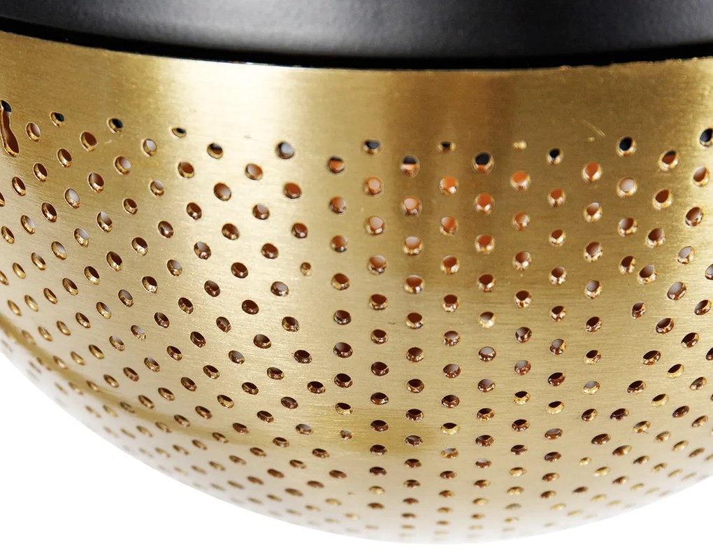 Candeeiro de pé industrial preto com latão 2 luzes - Haicha Industrial